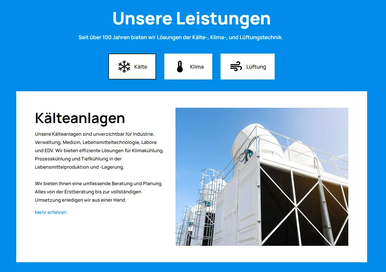 Webdesign für Kälteanlagen-Unternehmen aus mit technischer Infrastruktur
