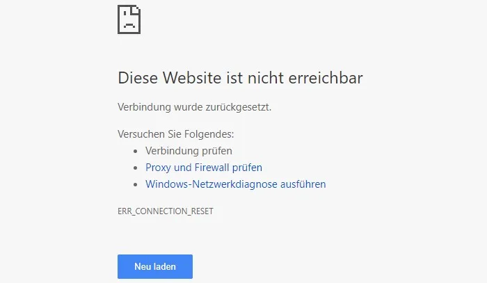 Webdesign-Fehlerseite aus mit Verbindungsabbruch und Neulade-Option