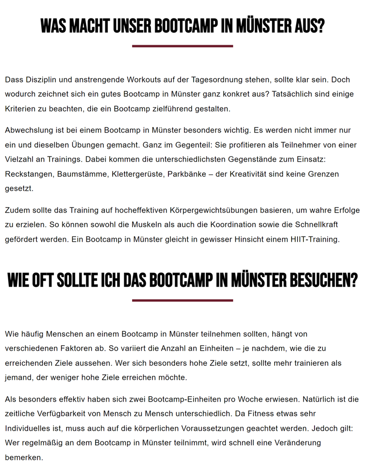 Webdesign-Flyer für Bootcamp mit Informationen zum Outdoor-Training