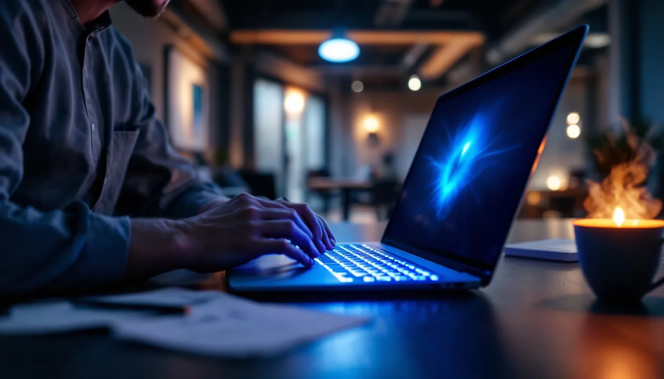 Eine Person, die auf einem Laptop arbeitet und Webtexte erstellt.